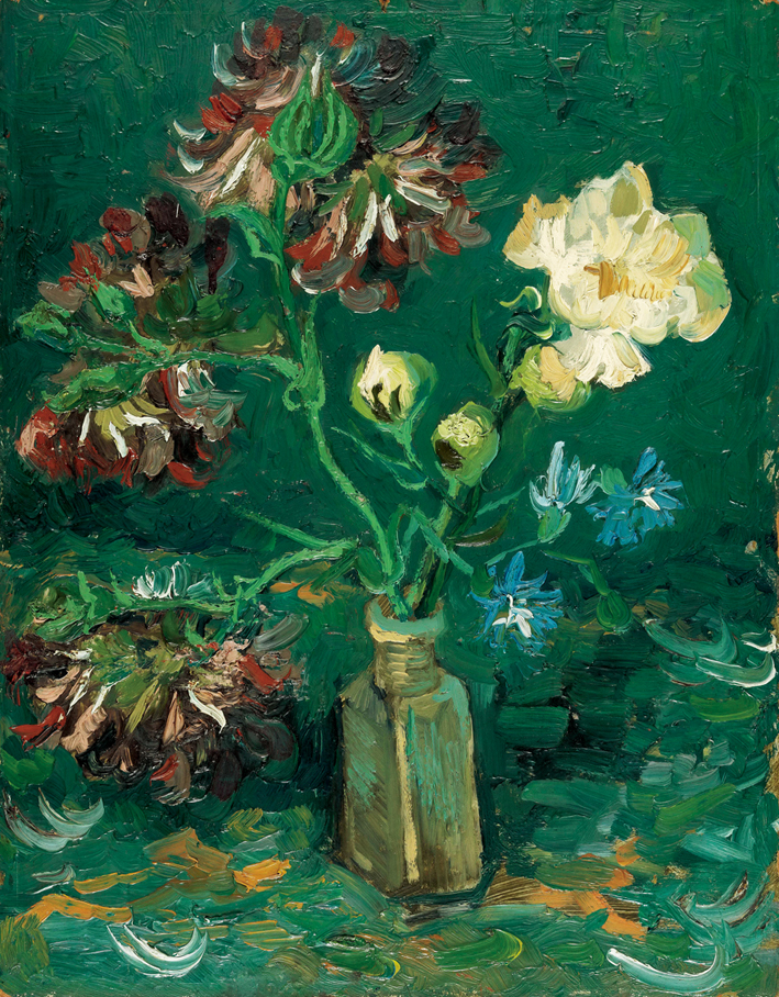  文森特·威廉·梵高  Vincent Willen Van Gogh —— 花瓶中的勿忘我草与牡丹